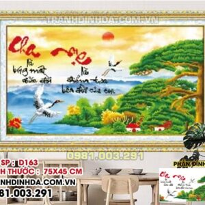 Tranh đính đá cha mẹ tùng hạc D163 Kích thước 75cm x 45cm