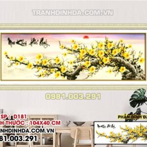 Tranh đính đá Mai khai phú quý D181 Kích thước 104cm x 40cm