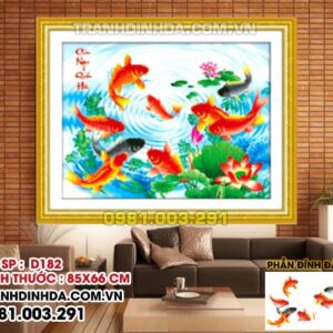 Tranh đính đá cửu ngư quần hội DF182 kích thước 85cm x 66cm
