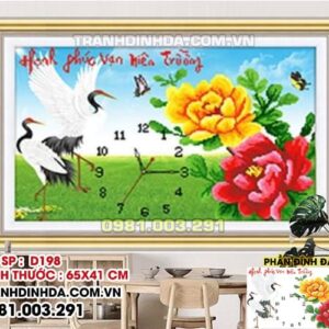 Tranh đính đá đồng hồ Hạnh phúc vạn niên trường D198 Kích thước 65cm x 41cm