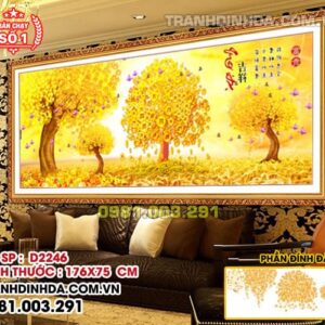 Tranh đính đá cao cấp cây tiền vàng D2246 Kích thước 176CM X 75CM