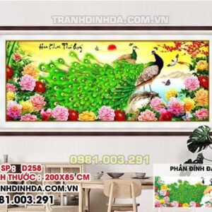 Tranh đính đá Hoa Khai Phú Qúy D258 Kích thước 200cm x 85cm