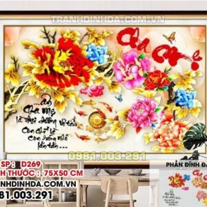 Tranh đính đá ABC cha mẹ D269 kích thước 75cm x 50cm