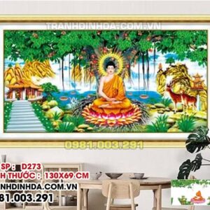 Tranh đính đá cao cấp phật Thích Ca mâu Ni D273 Kích thước 130cm x 69cm