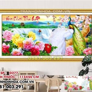 Tranh đính đá ABC Hoa Khai Phú Qúy D277 kích thước 113cm x 55cm