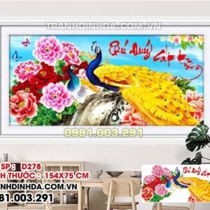 Tranh đính đá Phú Qúy Cát Tường D278 Kích thước 154cm x 75cm