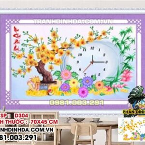 Tranh đính đá đồng hồ Mai Khai Phú Qúy D304 Kích thước 70cm x 45cm