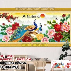 Tranh đính đá ABC Hoa khai phú quý D311 kích thước 115cm x 52cm