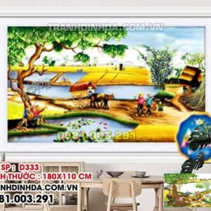 Tranh đính đá cao cấp ngày mùa quê hương D333 kích thước 180cm x 110cm