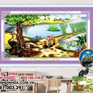 Tranh đính đá cao cấp quê hương thanh bình D334 Kích thước 180cm x 106cm