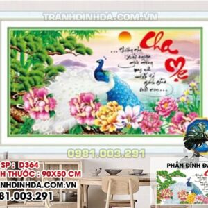 Tranh đính đá ABC chữ cha mẹ D364 kích thước 90x50cm