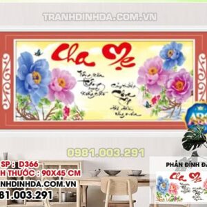 Tranh đính đá ABC chữ cha mẹ D366 kích thước 90x45cm