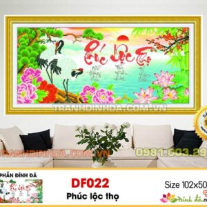 Tranh đính đá cao cấp Phúc Lộc Thọ DF022 kích thước 102cm x 50cm