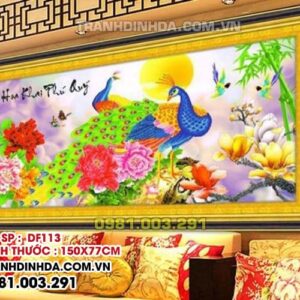 Tranh đính đá Hoa Khai Phú Qúy DF113 Kích thước 150cm x 77cm
