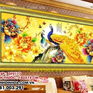 Tranh đính đá Khổng Tước Kim Sắc DF2177 Kích thước 182cm x 73cm