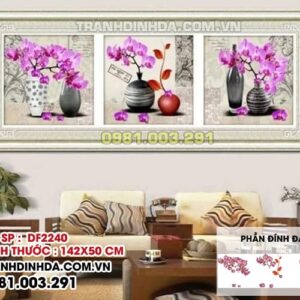 Tranh đính đá Lan Hồ Điệp bộ tranh 3 bức DF2240 Kích thước 142cm x 50cm