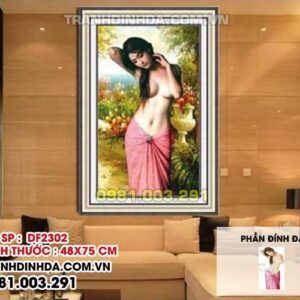 Tranh đính đá thiếu nữ Kích thước 48cm x 75cm