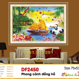 Tranh đính đá thuận buồm xuôi gió đồng hồ DF2450 kích thước 75cm x 53cm