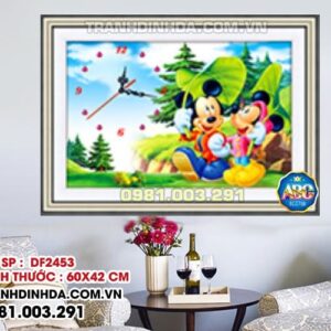 Tranh đính đá Đồng hồ micky DF2453 Kích thước 60cm x 42cm