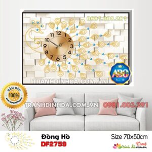 Tranh đính đá đồng hồ DF2759 kích thước 70cm x 50cm