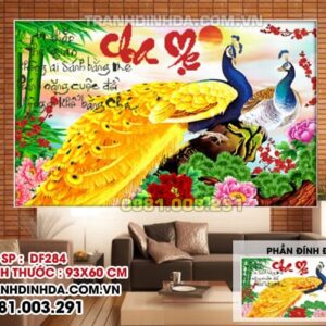 Tranh đính đá ABC chữ cha mẹ DF284 kích thước 93x60 cm