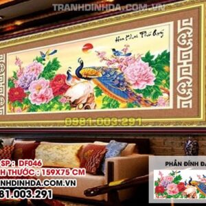 Tranh đính đá Hoa khai phú quý DF046 Kích thước 159cm x 75cm