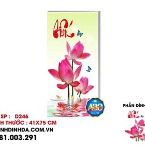 Tranh đính đá thư pháp chữ Hiếu Hoa sen D246 Kích thước 41cm x 75cm