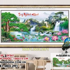 Tranh đính đá ABC Tùng nghênh khách D341 kích thước 150cm x 73cm
