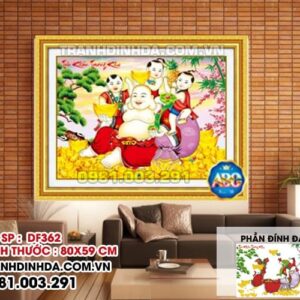 Tranh đính đá phật di lặc - tiếu khẩu trường khai DF362 kích thước 80cm x 59cm