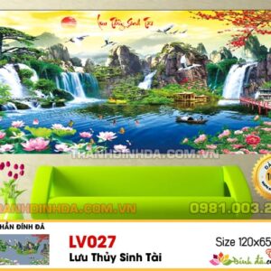 Tranh đính đá phong cảnh Lưu thủy sinh tài LV027 Kích thước 120cm x 65cm