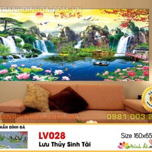 Tranh đính đá phong cảnh Lưu thủy sinh tài LV028 Kích thước 160cm x 85cm