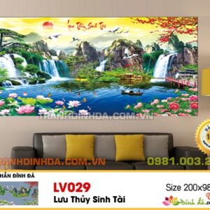 Tranh đính đá phong cảnh Lưu thủy sinh tài LV029 Kích thước 200cm x 98cm