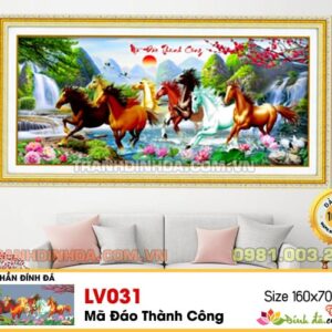 Tranh đính đá ngựa Mã Đáo Thành Công LV031 Kích thước 160x70 cm