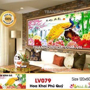 Tranh đính đá cao cấp Hoa Khai Phú Qúy LV079 kích thước 120cm x 60cm