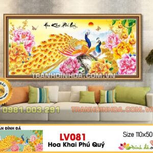 Tranh đính đá lavender cao cấp hoa khai phú quý LV081 Kích thước 110cm x 50cm