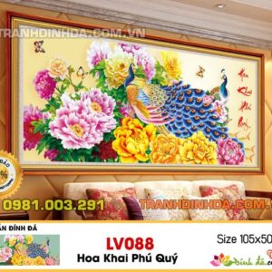 Tranh đính đá Hoa khai phú quý LV088 kích thước 105cm X 50cm