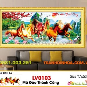 Tranh đính đá Mã Đáo Thành Công V103 Kích thước 117x53 cm