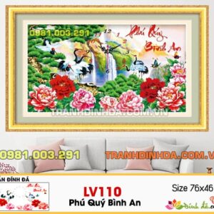 Tranh đính đá cao cấp phú quý bình an LV110 kích thước 76cm x 46cm