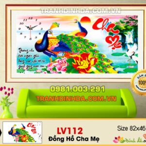 Tranh đính đá cao cấp cha mẹ đồng hồ LV112 kích thước 82cm x 46cm