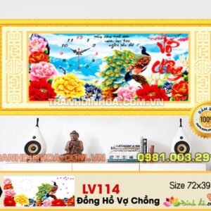 Tranh đính đá cao cấp vợ chồng đồng hồ LV114 kích thước 72cm x 39cm