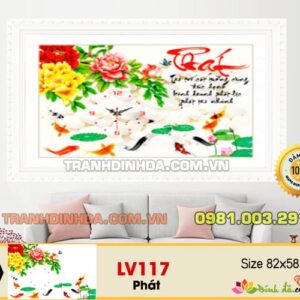 Tranh đính đá cao cấp thư pháp chữ Phát đồng hồ LV117 kích thước 82cm x 58cm