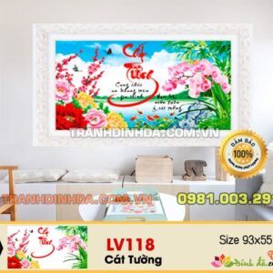 Tranh đính đá cao cấp thư pháp chữ cát tường LV118 kích thước 93cm x 55cm
