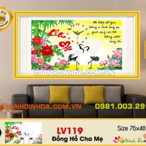 Tranh đính đá cao cấp cha mẹ đồng hồ LV119 kích thước 76cm x 48cm