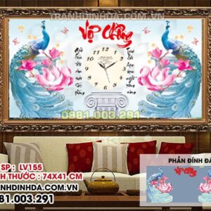 Tranh đính đá cao cấp vợ chồng đồng hồ LV155 kích thước 74cm x 41cm
