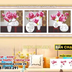 Tranh đính đá hoa Mộc lan 3 bức D2251 Kích thước 150cm x 54cm