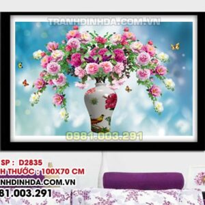 Tranh đính đá Bình hoa hồng D2835 Kích thước 100cm x 70cm