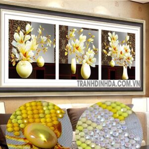 Tranh đính đá hoa Ngọc Lan 3 bức DF2499 Kích thước 142cm x 50cm
