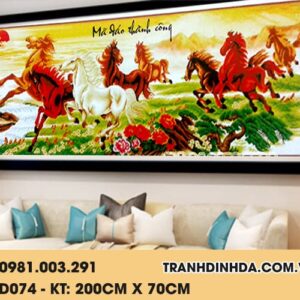 Tranh đính đá Mã Đáo Thành Công D074 Kích thước 200x70cm