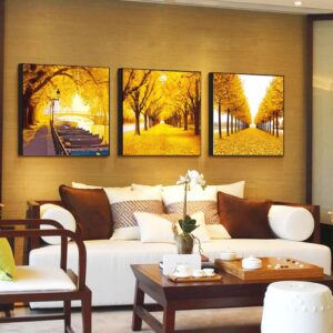 Tranh đính đá AB Con đường mùa thu 3 bức D2070 kích thước 130cm x 45cm