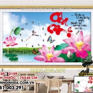 Tranh đính đá cha mẹ đồng hồ D159 Kích thước 75cm x 45cm
